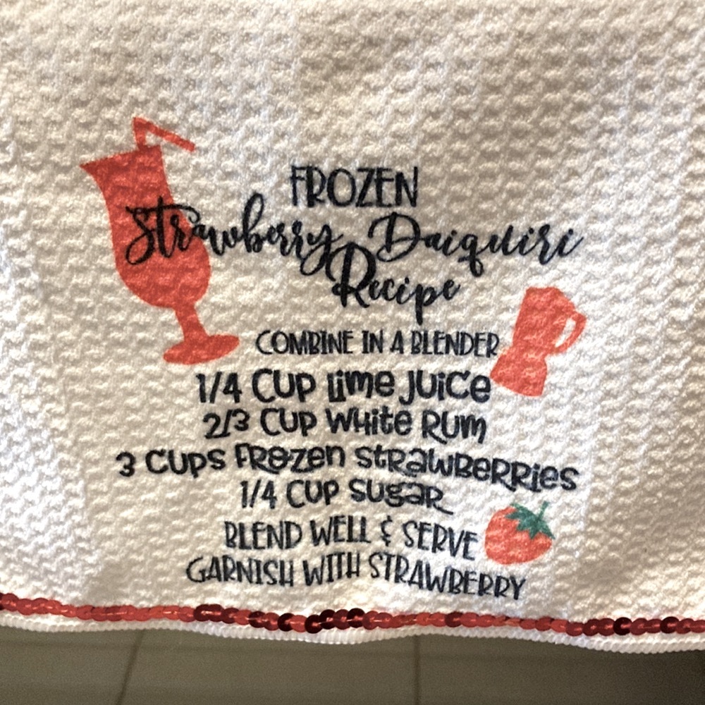 Bar Waffle Towel Embellished with Red Bling Frozen Strawberry Daiquiri Recipe